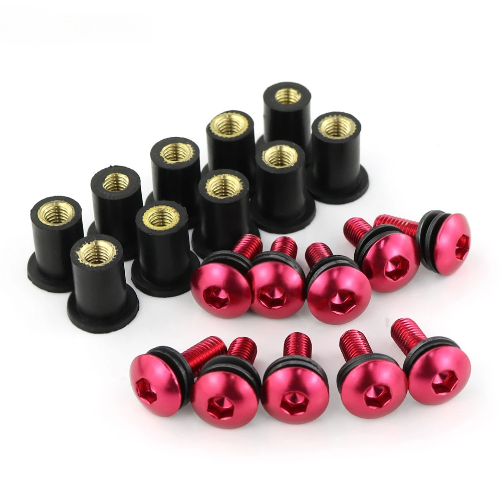 10pcs/Set Kit Motorcycle M5 15mm Metric Rubber Well Nuts Windscreen Fairing Cowl Anodized Aluminum Moto Screws Bolts