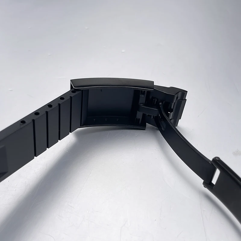 All-Black Sub Style Watch Case with Rubber Strap and Sapphire Crystal