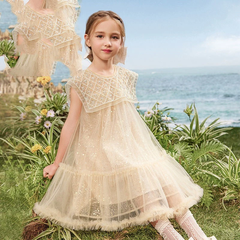 Flower Girls Princess Sequins Baby Wedding Christmas Party Trailing Dress Teenager Children Kids Elegant Vestidos for 2-10Years