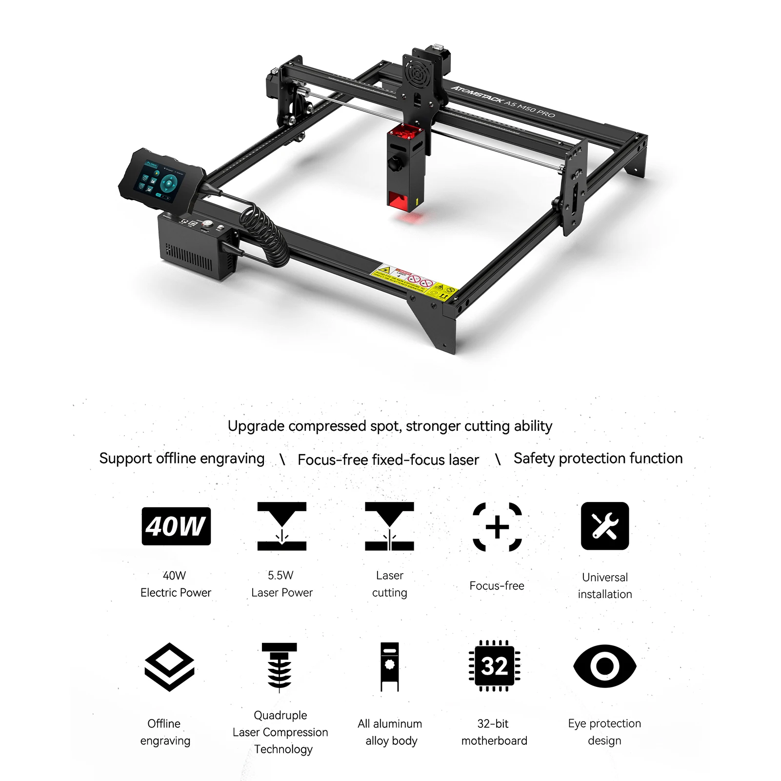 ATOMSTACK A5 M50 PRO 40W Laser Engraving Cutting Machine 410x400mm Engraving Area Fixed-Focus Ultra-Fine Laser Eye Protection creality 3d printer