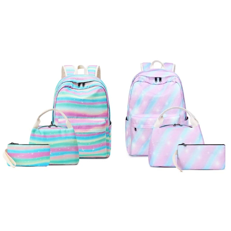 

3pcs School Backpack for Teenager Girls Laptop Daypack Kids Bookbag with Lunch Bag Pencil for Case