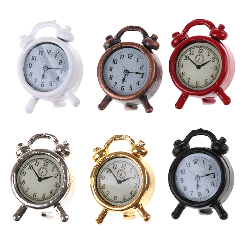 1pc112MetalDollAlarmClockMiniDollhouseHomeDecorClock