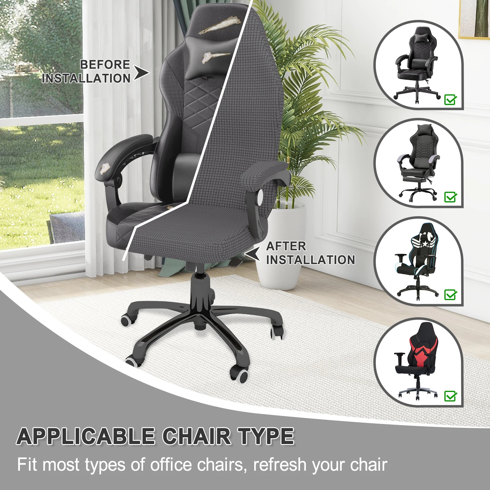 Gaming Chair Covers 4pcs Gaming Chair Covers With Armrest Spandex Splicover Waterproof Office Seat Cover For Computer Armchair Dust-proof Protector