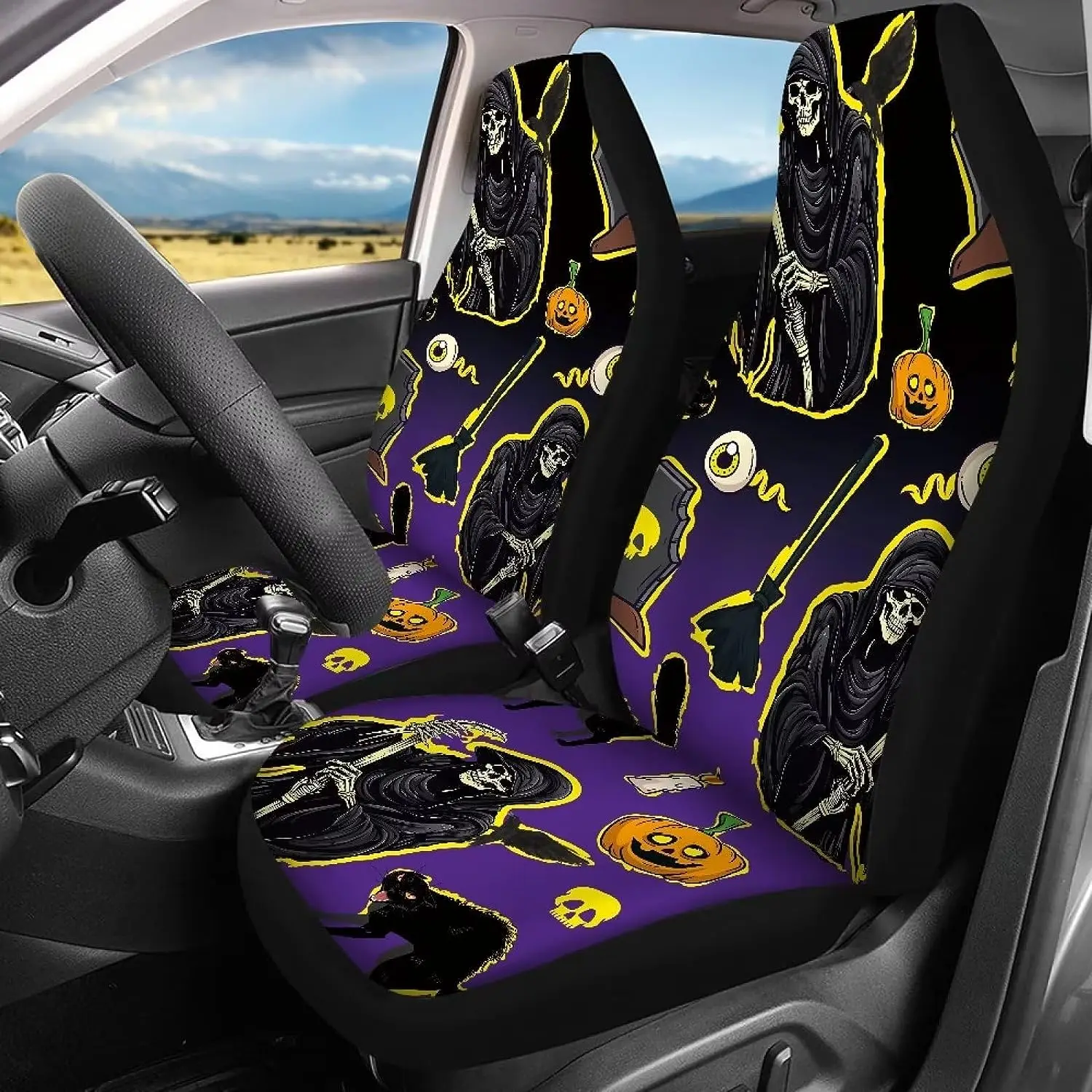 

Halloween Death Car Seat Cover Personalized Print Universal Fit for SUV Truck Comfortable Breathable Car Seat Protector Auto
