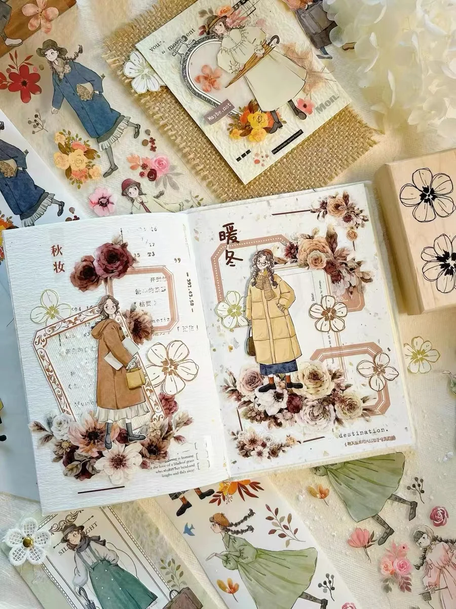 Vintage warme Winter Blumen mädchen Washi Pet Tape Planer DIY Karte machen Scrap booking Plan dekorative Aufkleber – Detail 3