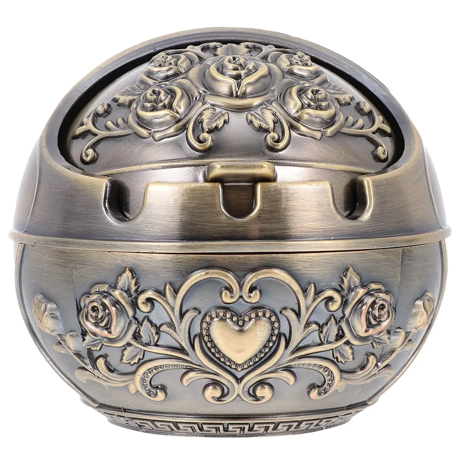 Portable Metal Ashtray Retro Decorative with Lid Indoor and Outdoor Carved Smoking Set