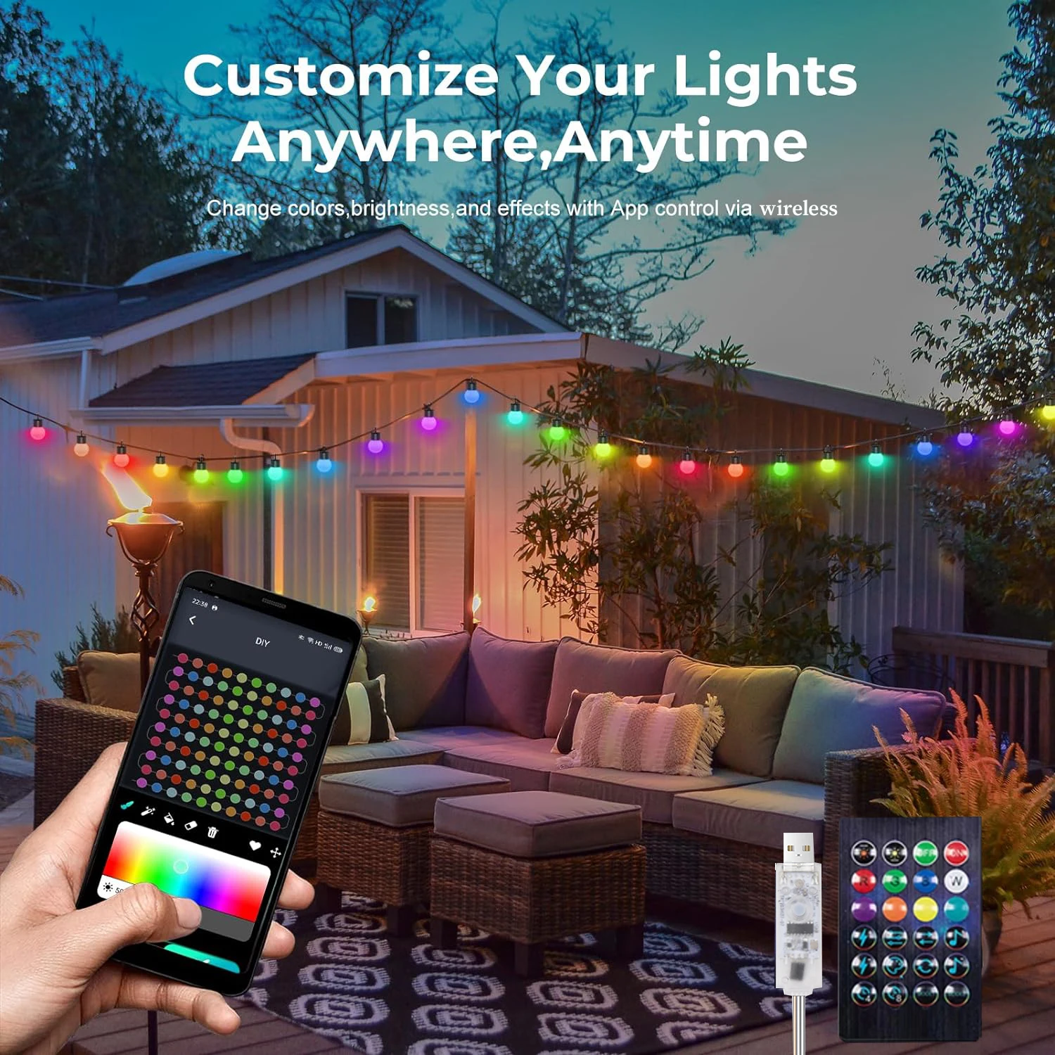 10M G40 LED 전구 문자열 빛 블루투스 APP 원격 야외 USB RGB 색상 파티 웨딩 정원 뒷마당에 대 한 문자열 변경