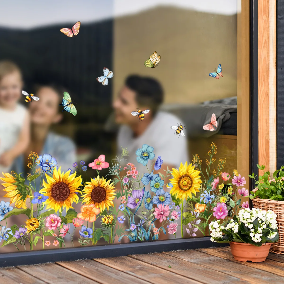 Wall Stickers Butterfly Sunflower Sun Catcher Stickers Static Window Glass Suncatcher Decal Rainbow Maker Living Room Bedroom Home Decoration