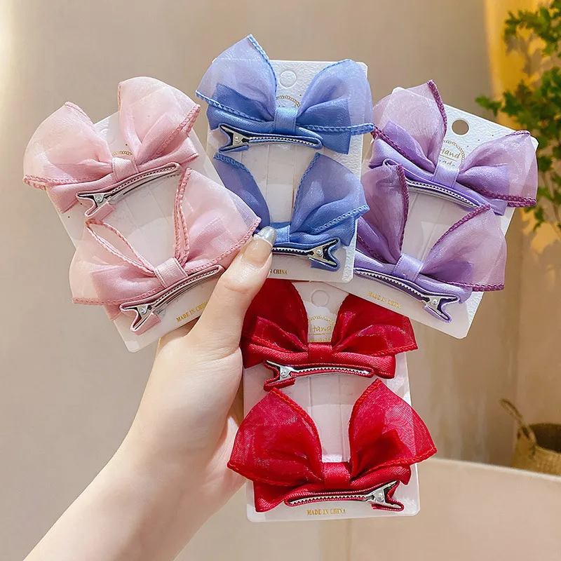 2PCS Silky Satin Hair Bows Hair Clip Beige Black Hair Ribbon Ponytail  Holder Accessories Slides Metal Clips Hair Bow for Women Girls Toddlers  Teens