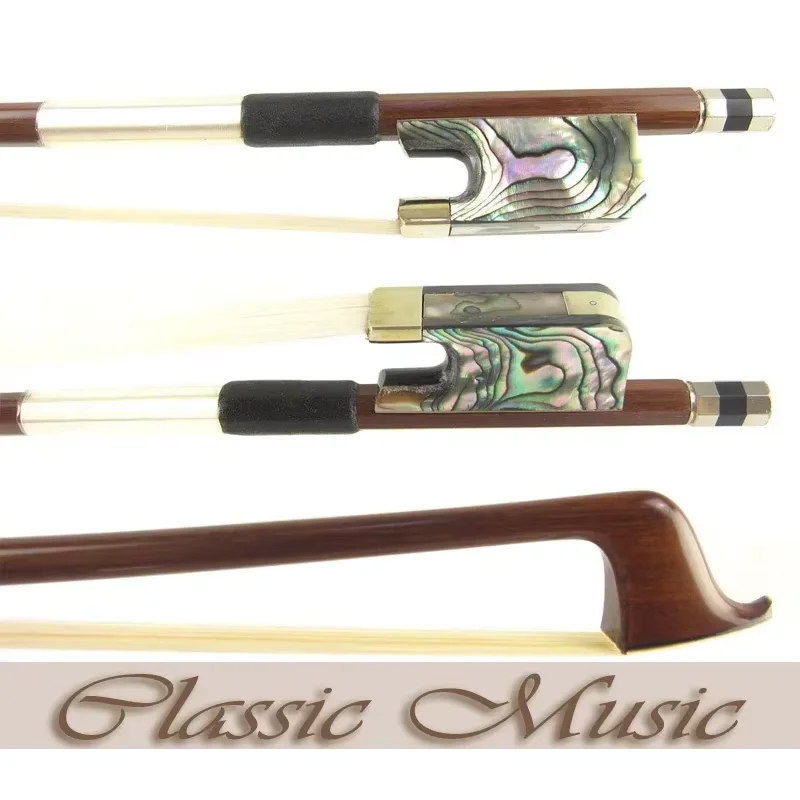 Silver Pernambuco Cello Bow with Abalone Shell Frog (4/4), Good Mongolian Horse Hair.