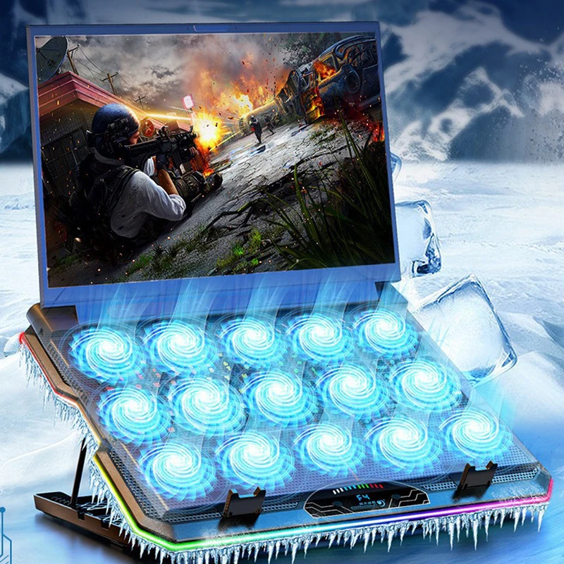 COOLCOLD F15 Gaming RGB Laptop Cooling Pad 15 Quiet Fans For 12-17.3 Inch With USB TYPE-C Port Notebook Cooler Stand_voghion.com