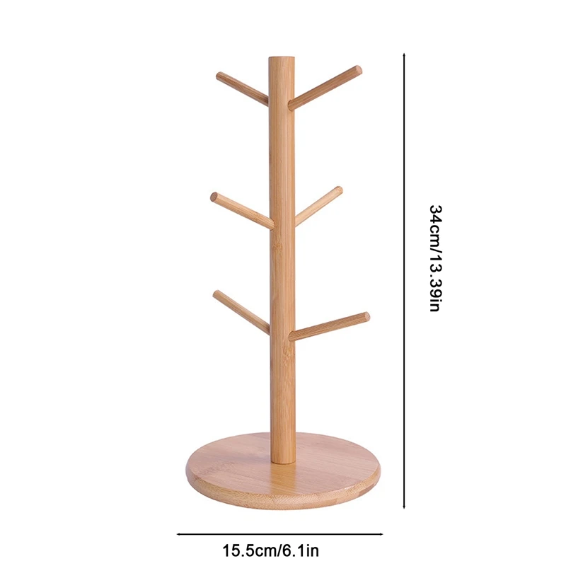 Tree Shape Wood Coffee Tea Cup Rack Storage Holder Stand Home Kitchen Mug Hanging Display Drinkware Shelf With 6 Hooks 6