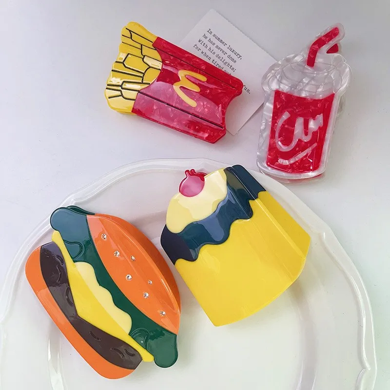 Muweordy Creative Coke French Fries Hair Clip Hamburger Hair Claw Cute Dim Sum Acetate Claw Clip Hair Accessories for Women Girl