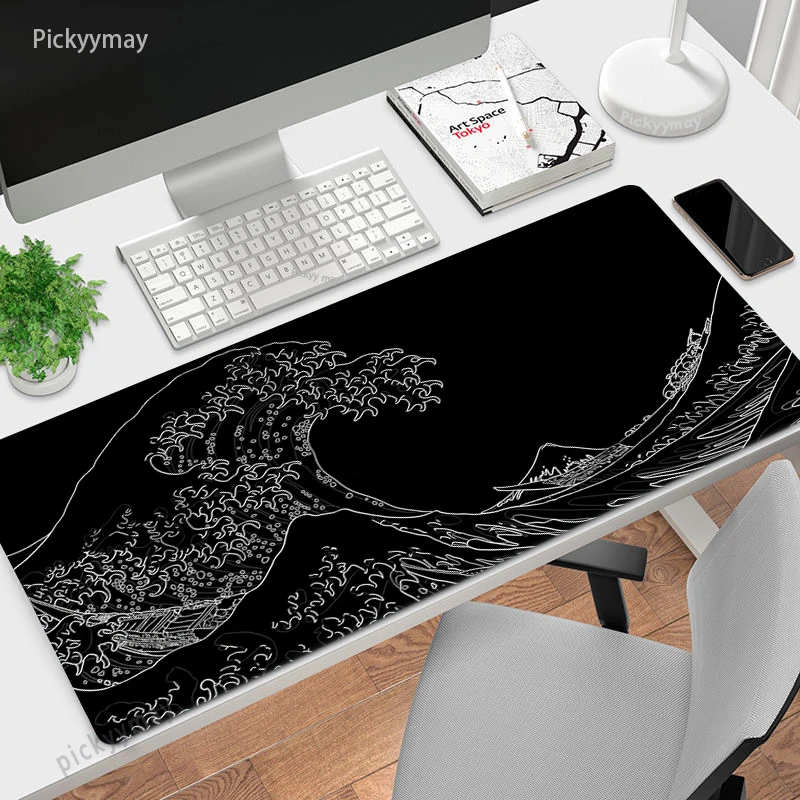 Grande Mousepad Japão Grande Onda Mousepads Tapete de Teclado Deskpad Computador hd Tapetes de Mesa Empresa Tapete de Rato Branco Minimalista - Imagem 3