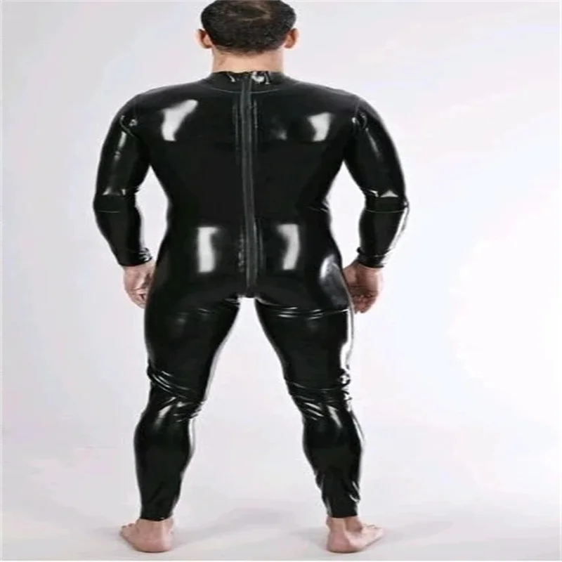 

Sexy Black Latex Fetish Catsuit Bodysuit with Back Zip Crotch Zip Rubber Costumes for Men Latex Suit Customize