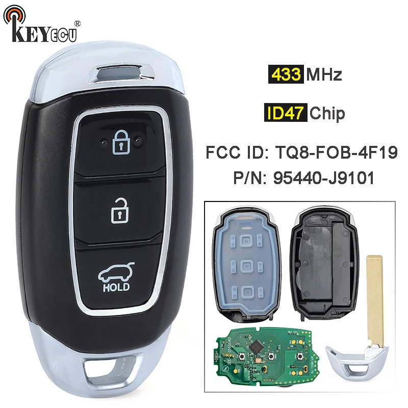 

KEYECU 433 МГц ID47 чип P/N: 95440-J9101, идентификатор FCC: Умный брелок дистанционного управления для Hyundai Kona 2020 2021 2022