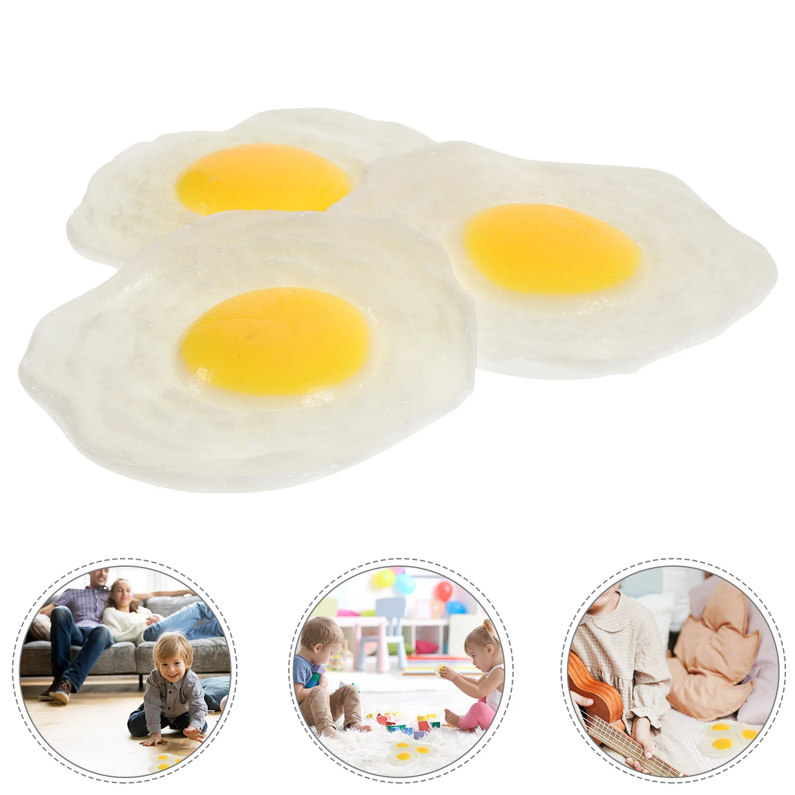 

3pcs Fried Egg Simulation Novelty Round Shaped Poached Egg Plaything Accessories for Kids Adults