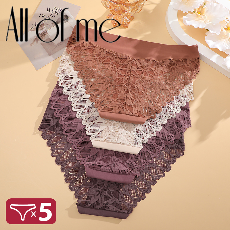 5Pcs/Set Women Lace Floral Underwear Seamless Stretch Panties Sexy Hollow Out Low-Waist Briefs Women Lace Comfort Lingerie