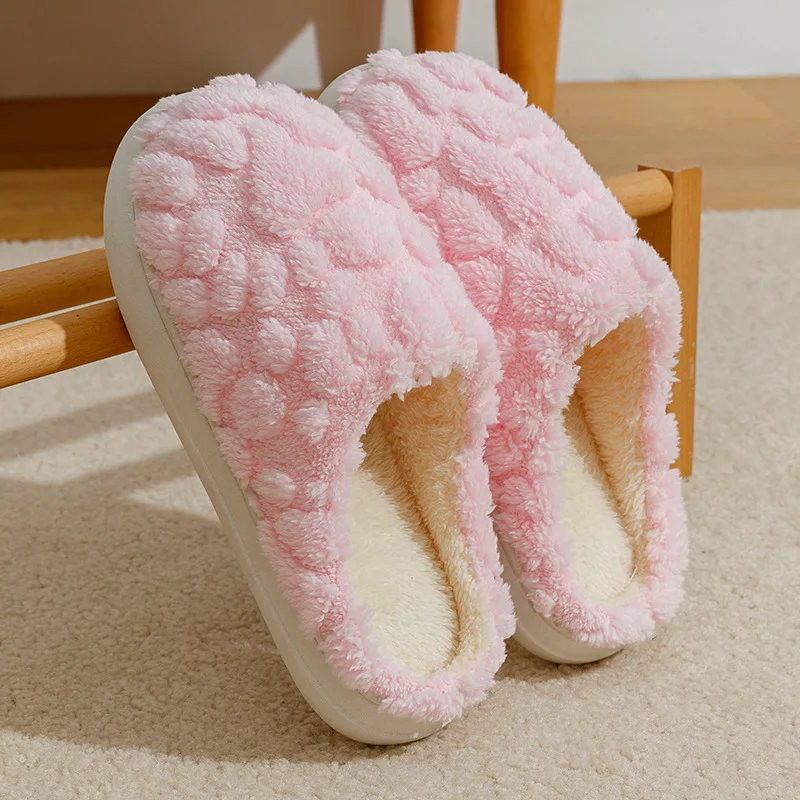 

2023 Winter Couple Slippers Thick-soled Plush Warm Indoor Slippers Non-slip Comfortable Cotton Slippers Cute Simple Slippers