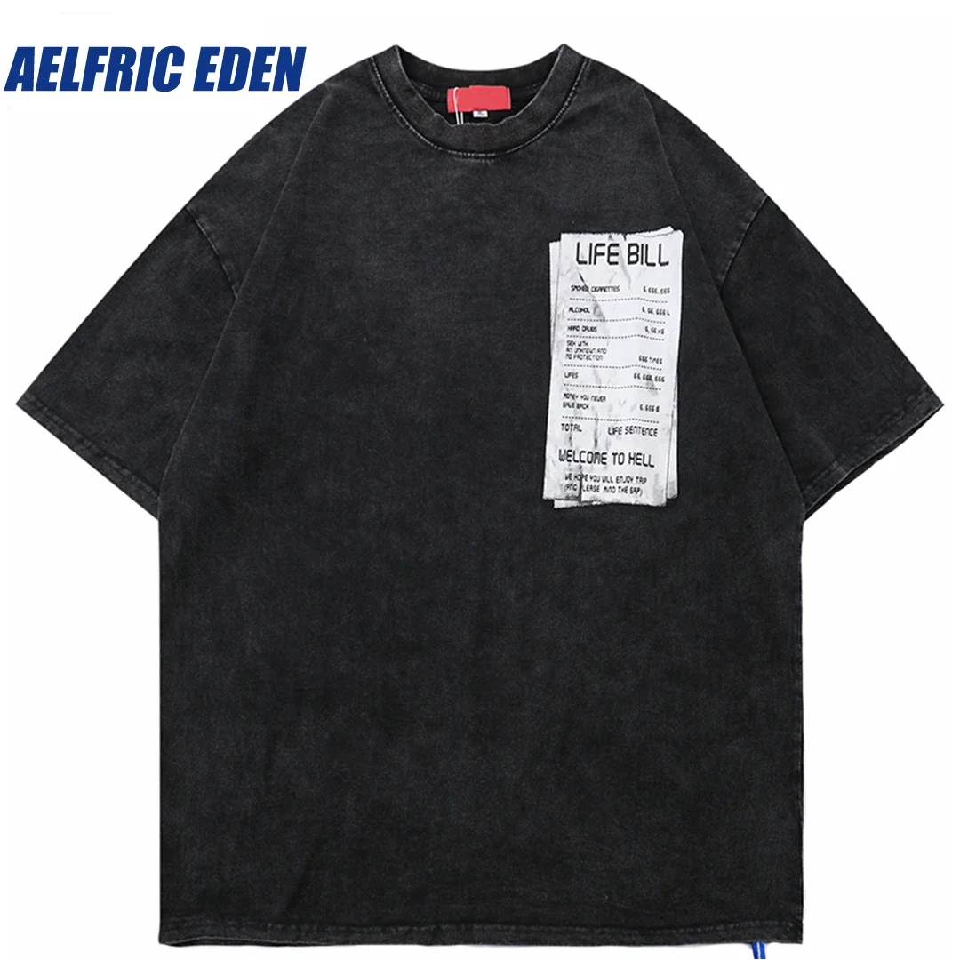 

Aelfric Eden Retro Bill Graphic T Shirt Men Hip Hop Streetwear Oversize Washed T-Shirt Short Sleeve Harajuku Cotton Tshirt Black