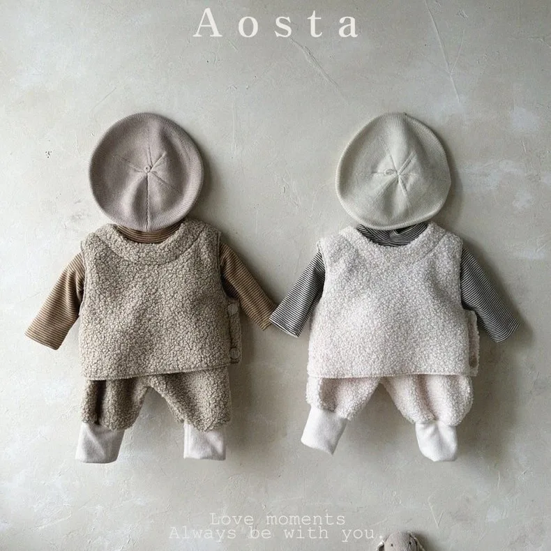 

2024 Korea Style Autumn Winter Baby Plush Vests Waistcoats Outerwear Coats Thicken Warm Baby Girl Winter Clothes Baby Clothing