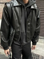 Mauroicardi Spring Autumn Cool Oversized Short Black Soft Pu Leather Jacket Men Zipper Luxury Designer American Vintage Clothes 1