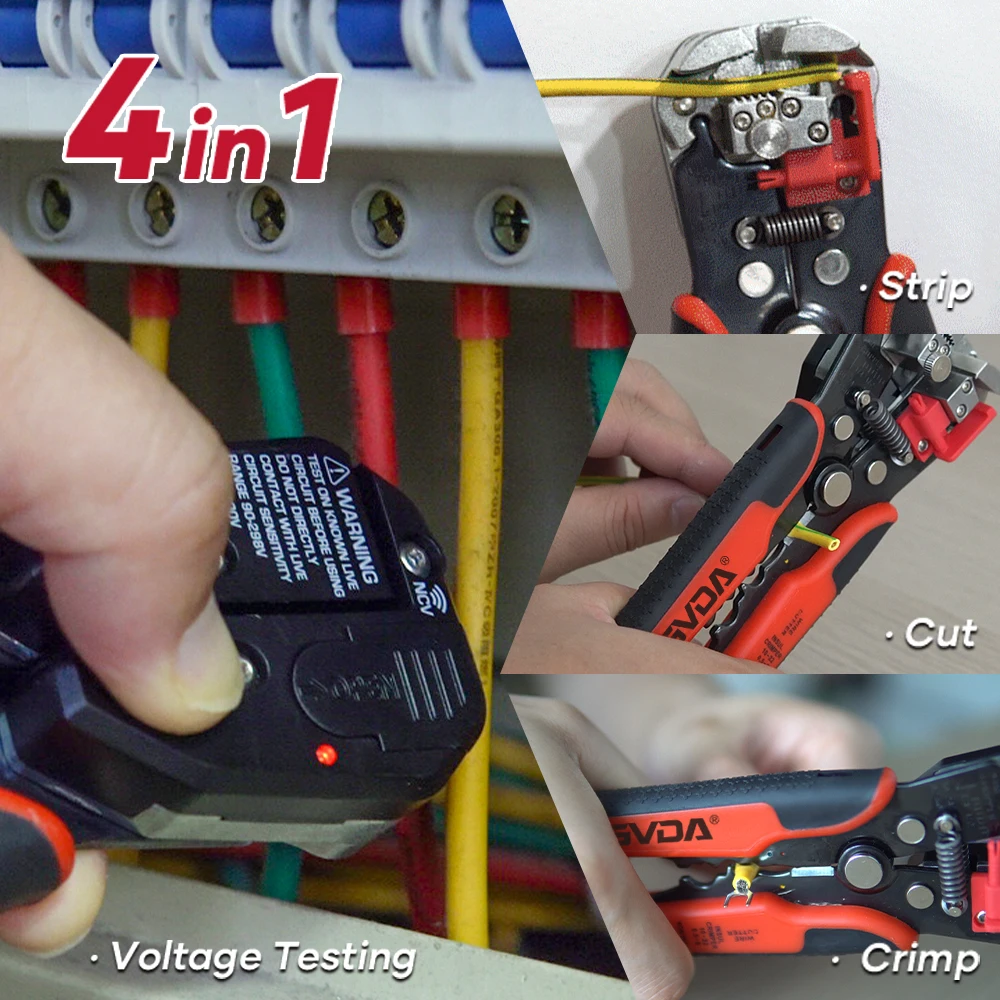 GVDA 4 in 1 Wire Stripper Multifuntion Wire Cutter Cable Cutter Plier Crimper Electrical Stripping Tool NCV Voltage Detector