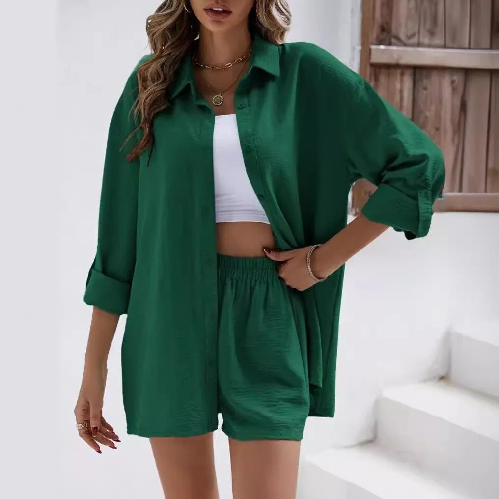 Solid Color Casual Loose Short Pants Sets For Women 2025 Elegant Summer Women's Two Pieces Suit Full Set Female Outfit Clothes - Image 4