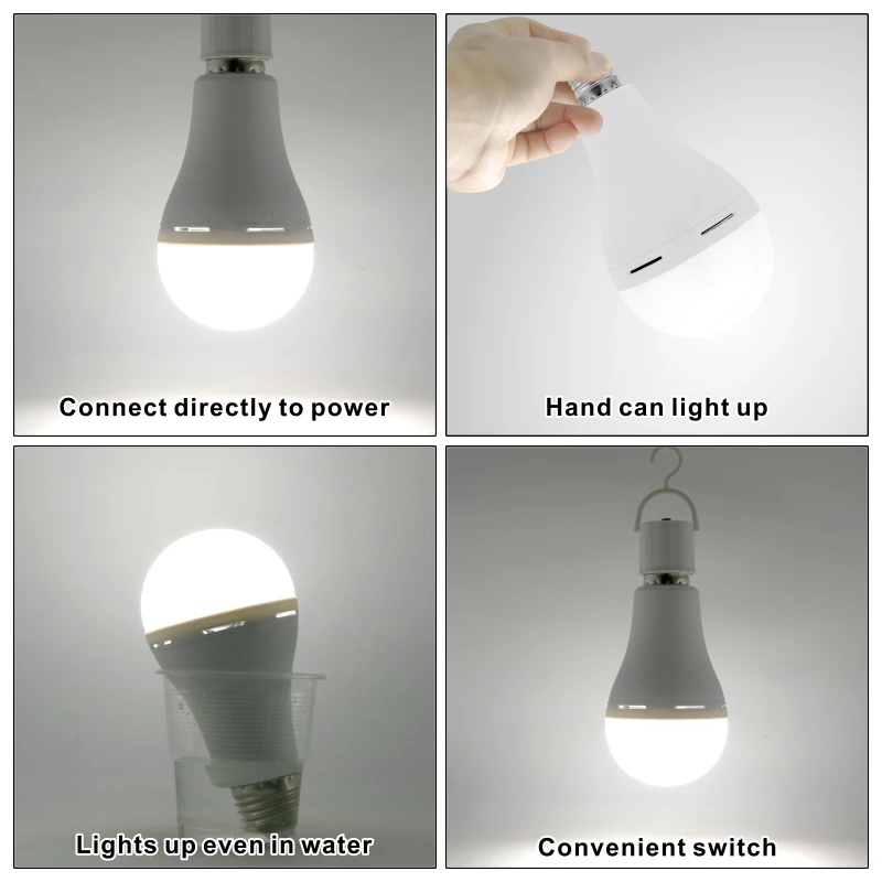 1200mAh LED 충전식 전구 7w 9w 12w 15w 85-265V 가정용 정전 비상등 캠핑 텐트 현관 정원등