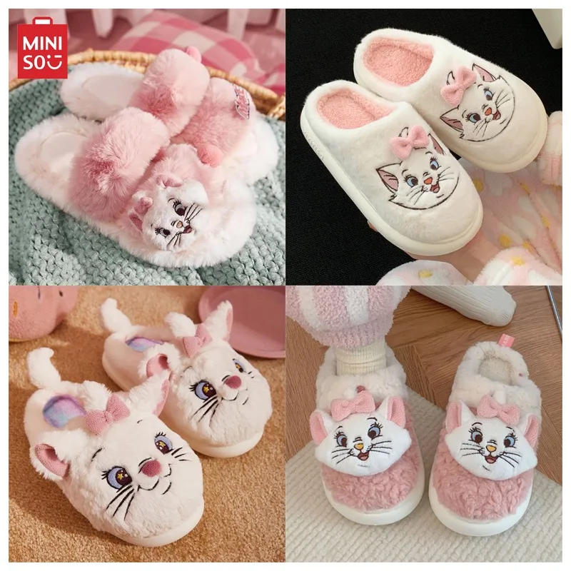 

Miniso мультфильм аниме серия Disney мари кот плюшевые мягкие удобные Тапочки Симпатичные утолщенные теплые Нескользящие домашние туфли подарок для девочки