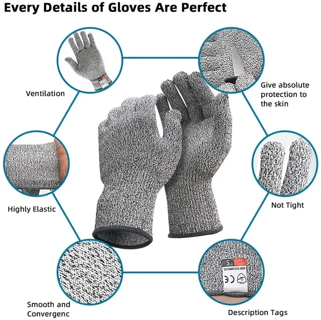 1 Pair Cut Resistant Gloves Level 5 Protection Food Grade Safety Cutting Gloves for Oyster Shucking Slicing Meat Wood Carving 2