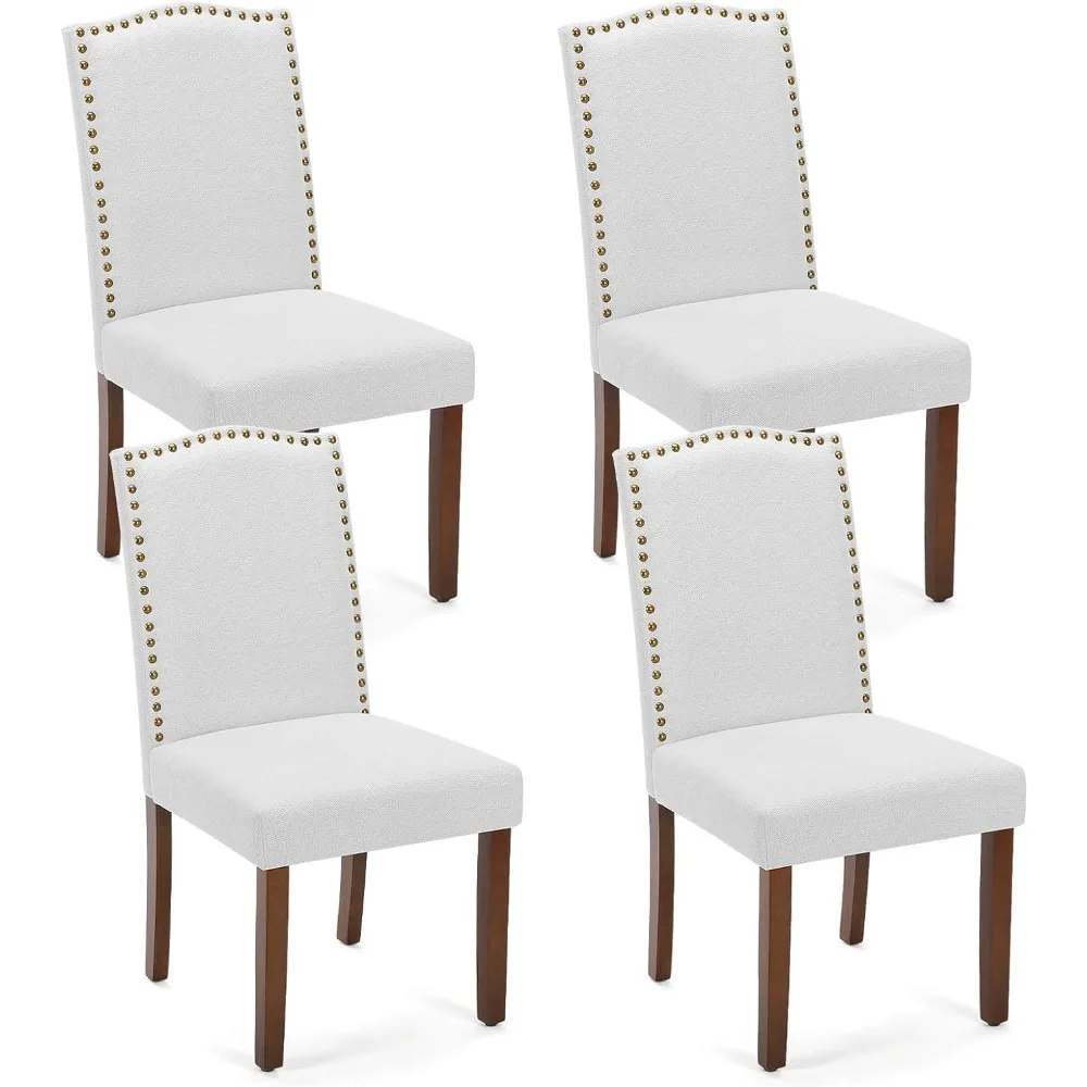 

4-piece Dining Chair Set, Fabric Dining Chair, Upholstered Parsons Chair with Spike Head Trim and Wooden Legs, Grey