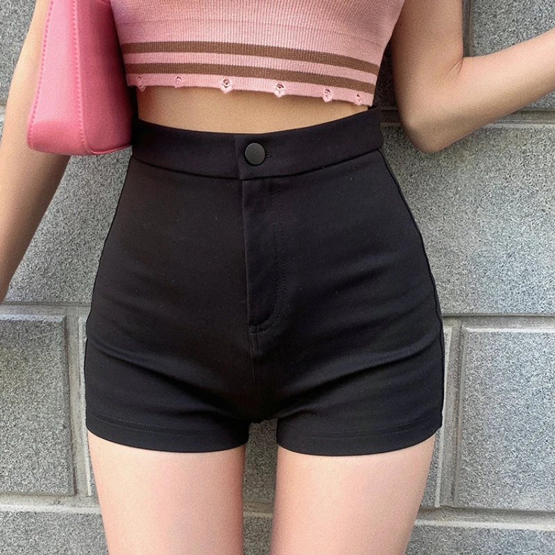 Black Button Pocket Suit Women Short High Waist Shorts Slim