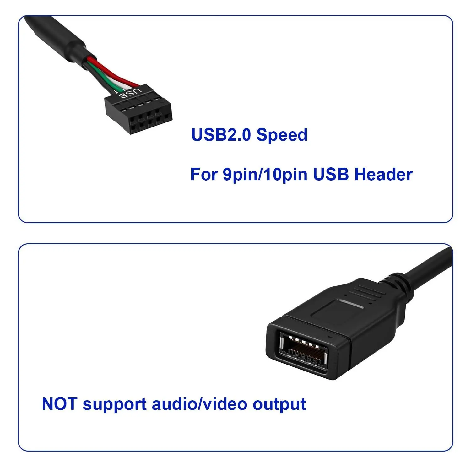 휴대용 USB2.0 9핀-타입 E 마더보드 헤더 어댑터 케이블(간편한 접근을 위한 전면형 C 커넥터 포함) 86HC