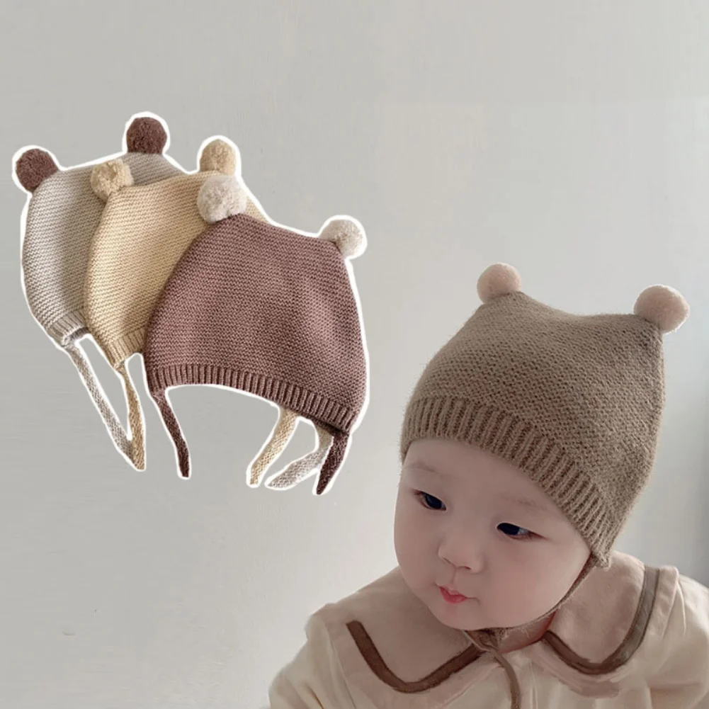 

Winter Warm Baby Knitted Hats With Pom Pom Toddler Kids Knit Beanie Caps Solid Color Children's Hat For Boys Girls Accessories