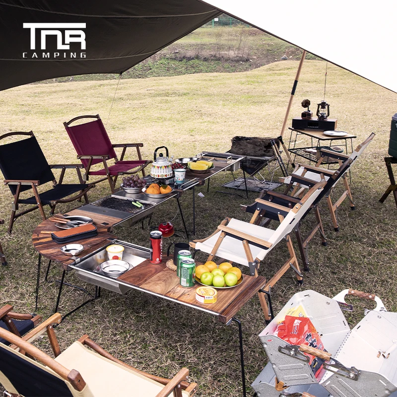Tnr-屋外キャンプ用折りたたみ式ピクニック木製デスク