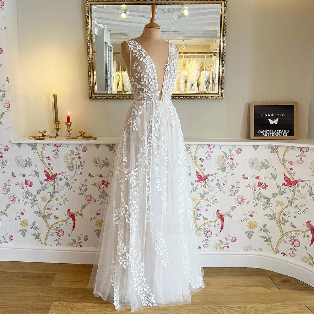 

Pastrol Wedding Dress For Bride Tulle V-Neck Sleeveless Bride Gowns Lace Applique A-Line Vestidos De Novia 2023 Custom Size