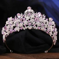 New Exquisite Butterfly Floral AB Color Crystal Crown Rhinestone Princess Pageant Diadem Wedding Hair Accessories Tiaras Jewelry - Image 2