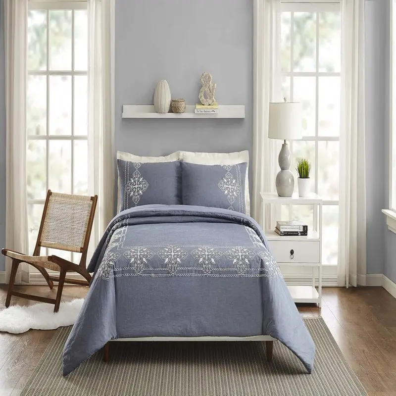 

Blue Chambray 3-Piece Cotton Comforter Set,
