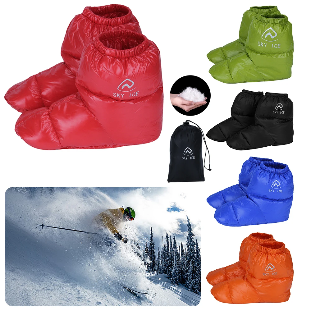 M/L/XL Winter Down Booties Socks Warm Soft Windproof Sleeping Slippers with Adjustable Drawstring with Storage Bag for Camping