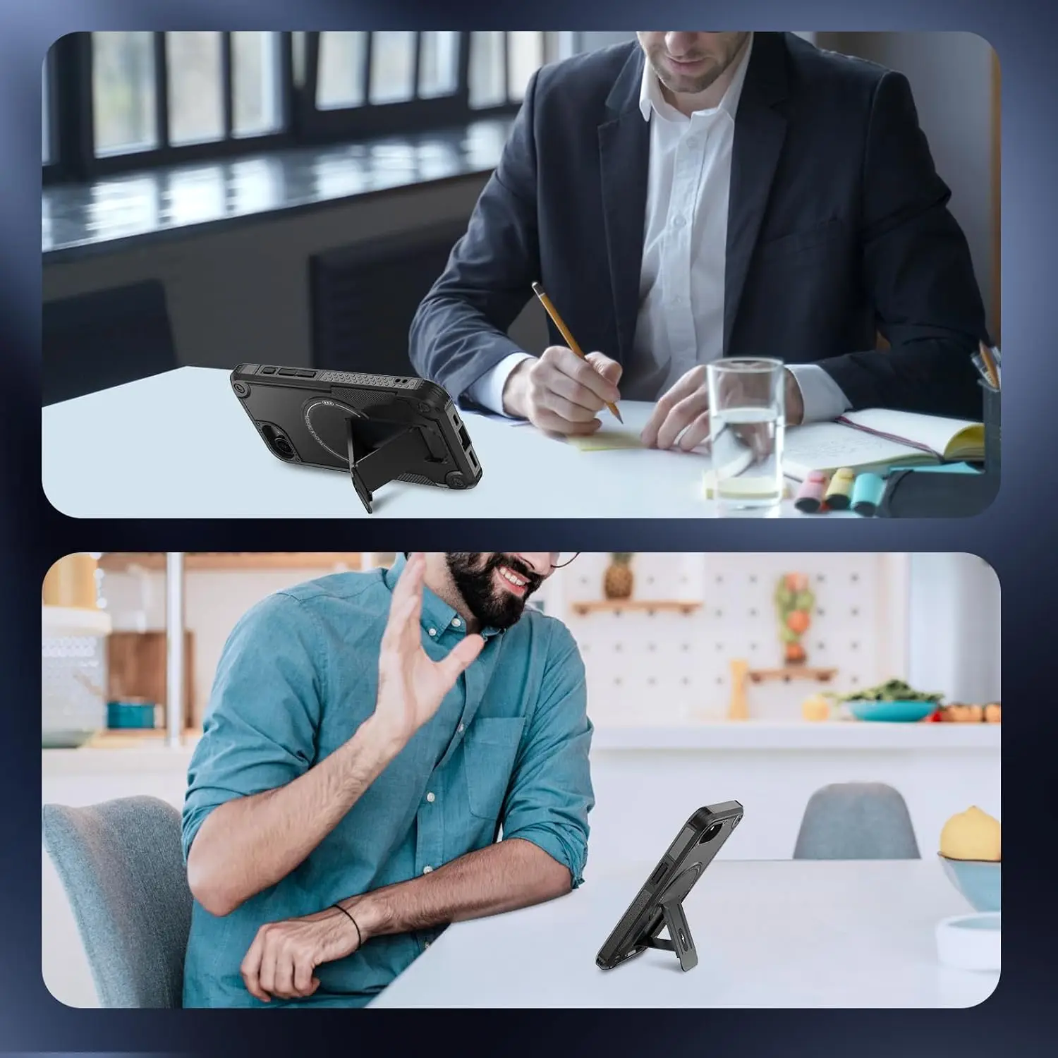 Magnetic Protective Phone Case with Stand and Kickstand Features
