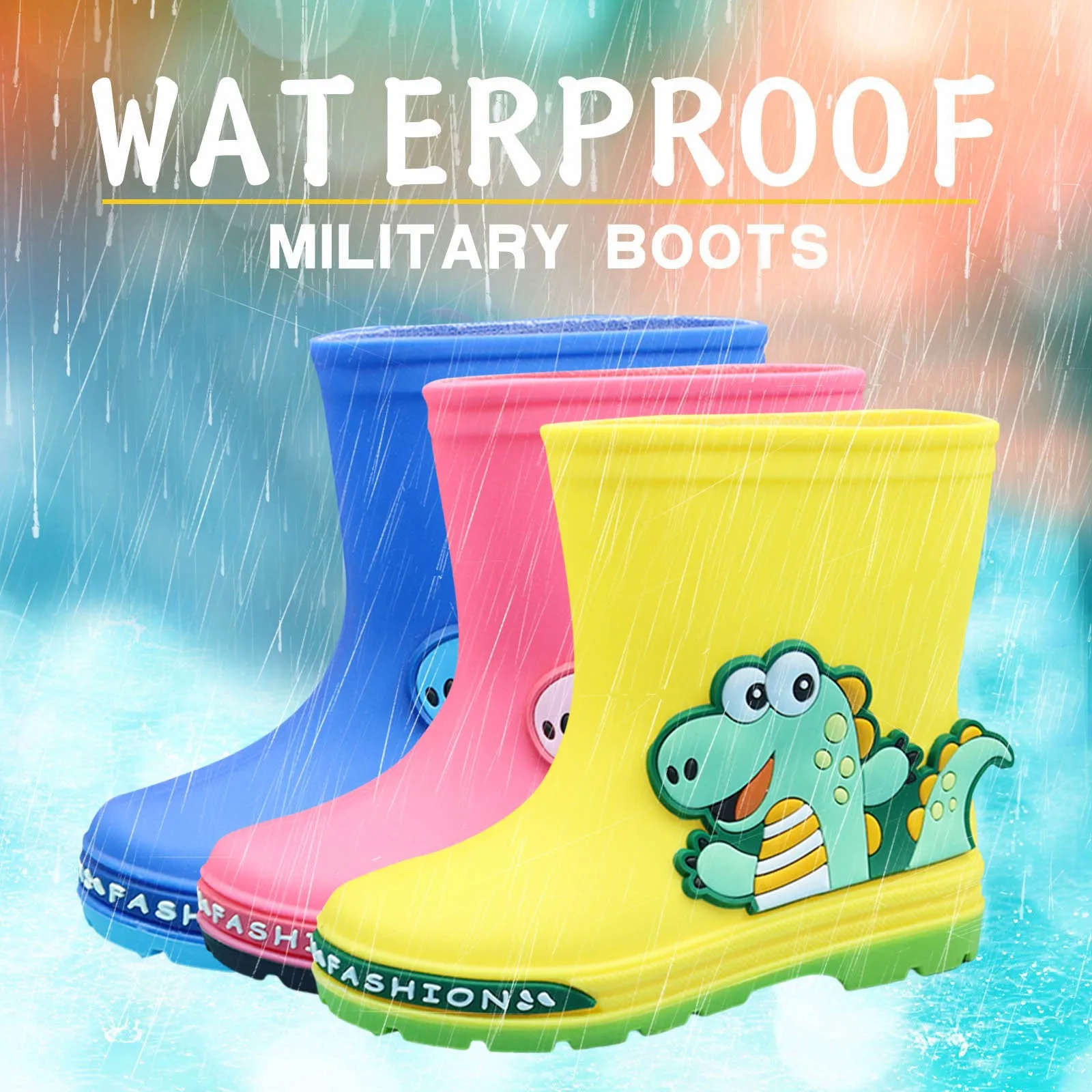 Children Rain Boots Baby Boys Girl Eva Non-Slip Outdoor Cartoon Dinosaur Rain Boots For Kids Waterproof Shoes Water Boots