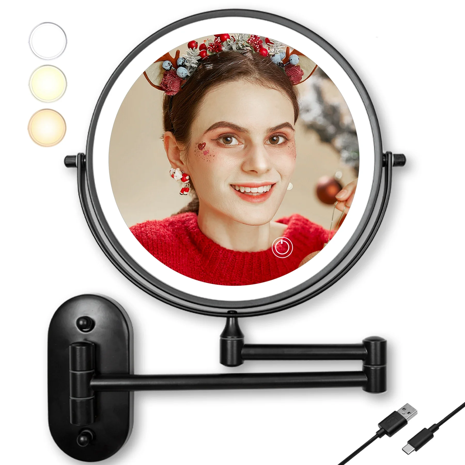 LED wall-mounted makeup mirror, foldable and retractable·no punching·double-sided mirror with light