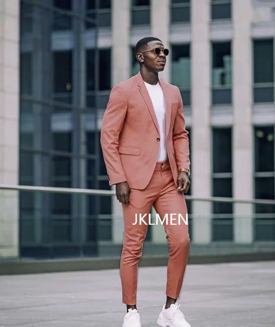 Street Style Dusty Pink Men Suits Pieces Blazer Sets Formal Coat