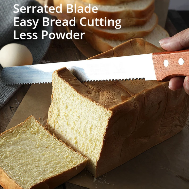 Stainless Steel Bread Knife With Wooden Handle Serrated Cut Bread Cake Sandwich Toast Cutter Fine Tooth Saw Baking Tools