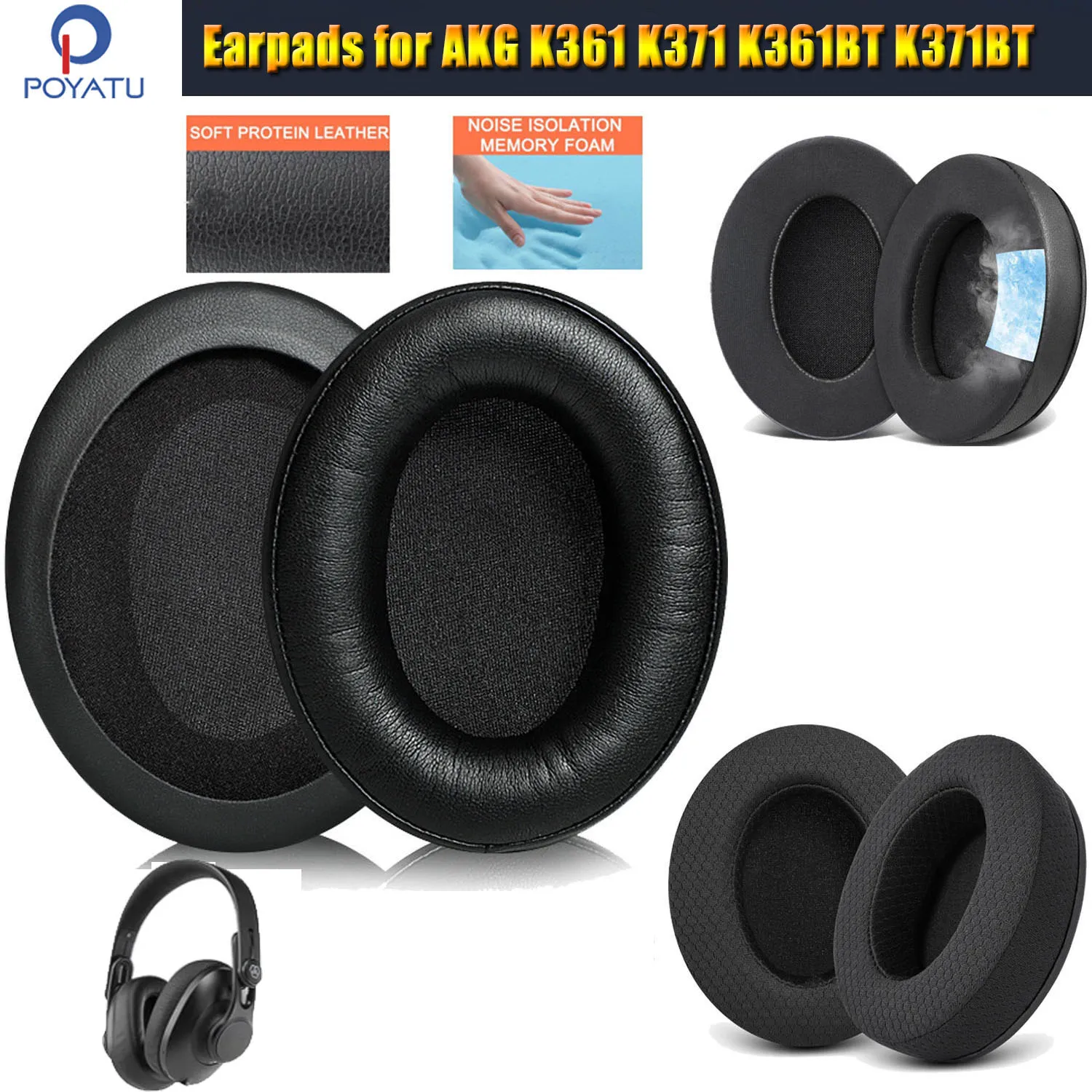 Earpad for AKG K361 K371 K361BT K371BT Headphones Replacement Ear Cushions Pads Cover Earmuffs & Carrying Case Pouch Box
