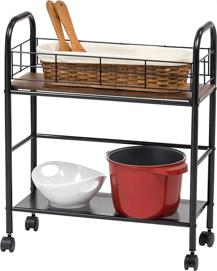 

IRIS USA Inc. 2-Tier Kitchen Storage Rolling Cart with Lockable Caster Wheels Coffee Cart Pantry Rack Home Bar Serving Cart