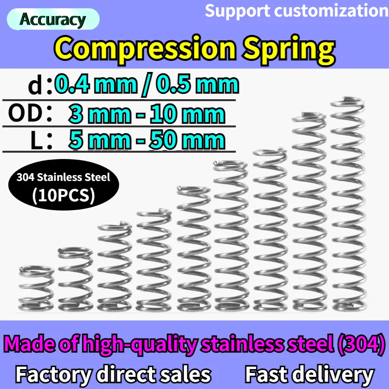 0.4mm Wire Diameter 304 Stainless Steel Compression Spring Small Pressure Spring 