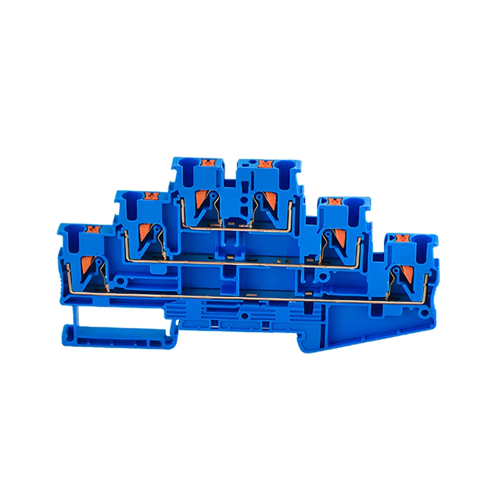 10 Pcs Din Rail Terminal Block PT2.5-3L Electrical Connector Triple Layer Spring Wiring Connection