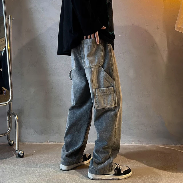 Men Jeans Wide Leg Denim pants Loose Straight Baggy Men's Jeans